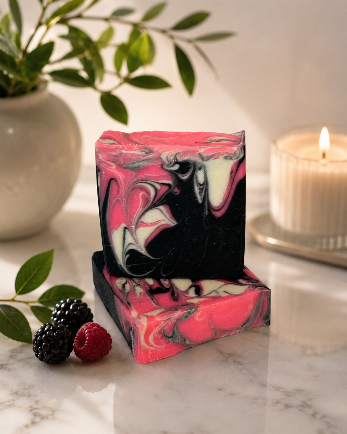 Black Raspberry Vanilla handcrafted artisan soap. Made in small batches using natural oils and butters. Thoughtfully crafted by hand, each bar features unique swirls and patterns, making every soap one of a kind.